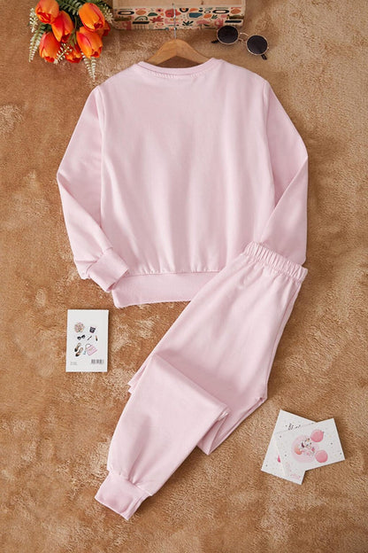 Dusty Pink Floral Printed Rose Gold Girls' Tracksuit 17426