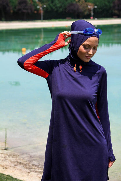 Navy Blue Fully Covered Hijab Swimsuit M2231