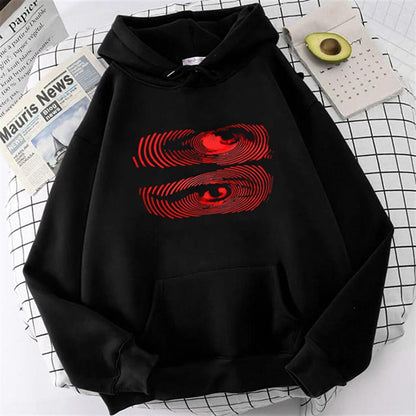 Hypnosis Eyes Printed Black Unisex Oversize Hooded Sweatshirt