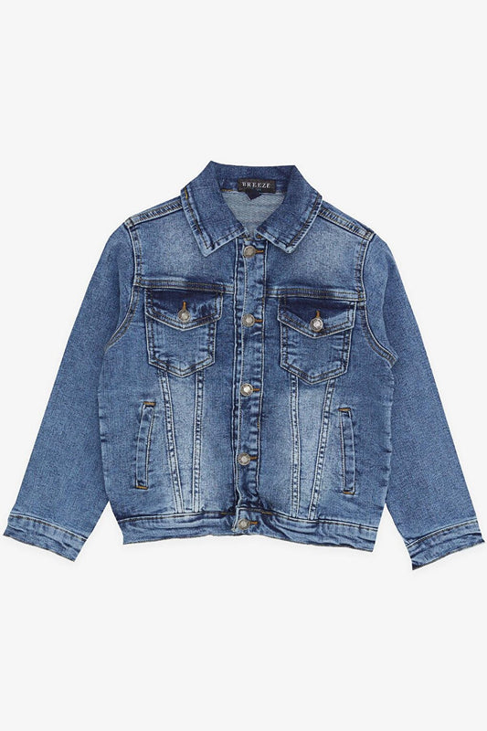 Boy's Denim Jacket Pocket Buttoned Blue (Ages 8-14)