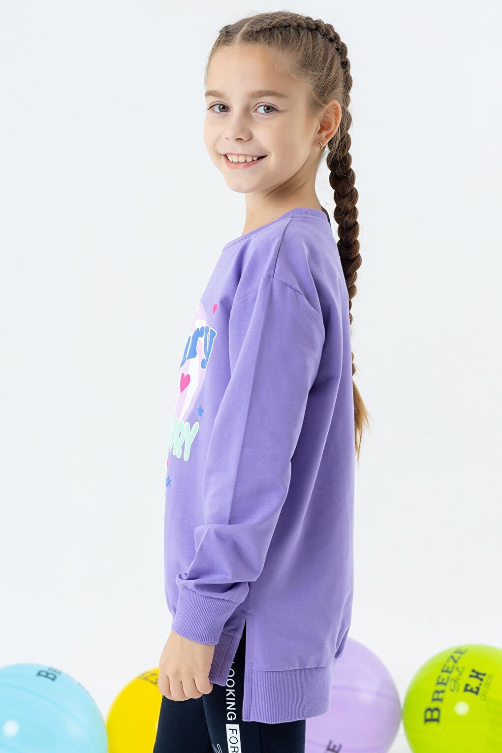 Girl's Sweatshirt Text Printed Slit Lilac (Age 9-14)