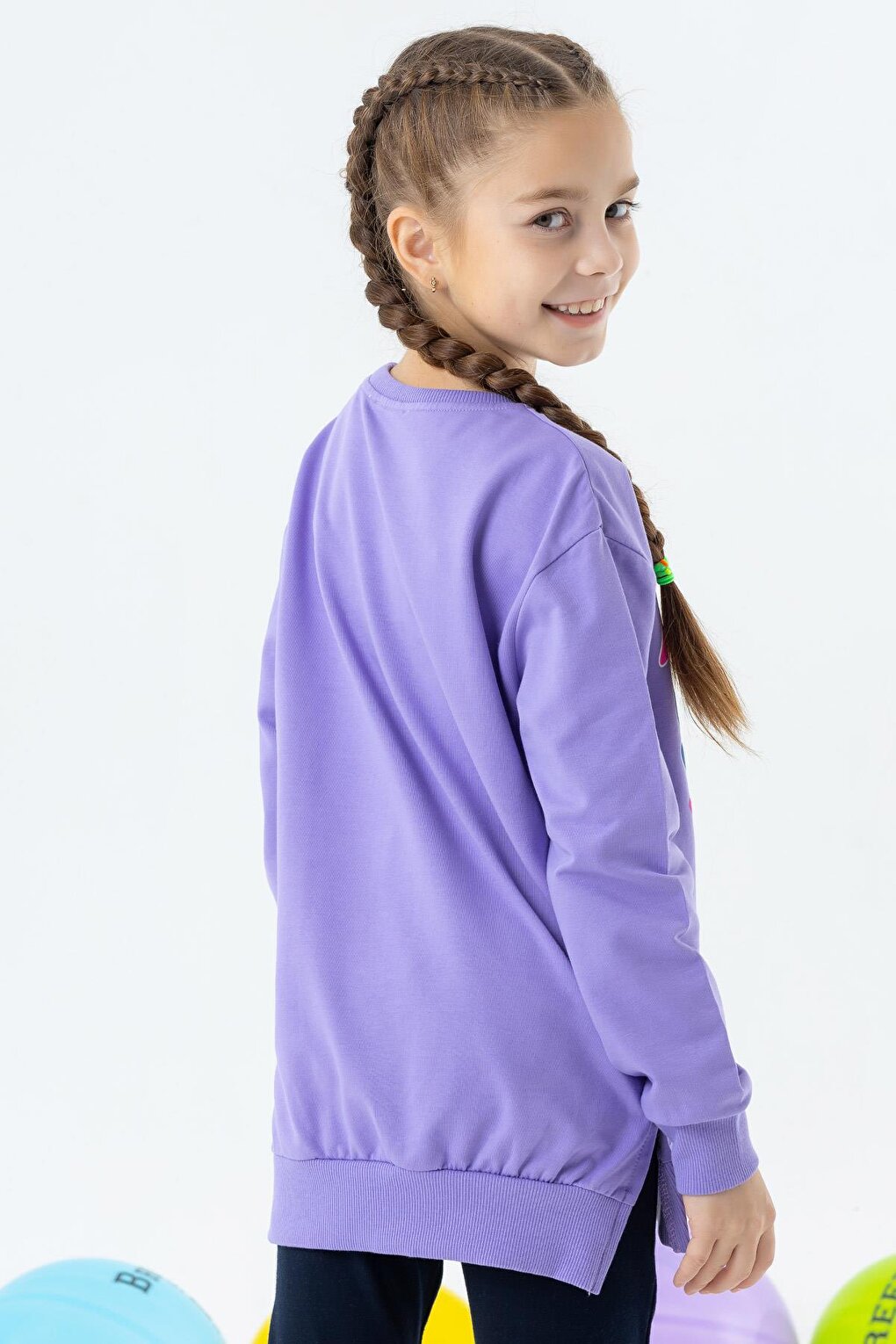 Girl's Sweatshirt Text Printed Slit Lilac (Age 9-14)