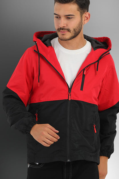 Men's Two-Color Lined Water-Resistant Hooded Raincoat-Windbreaker with Pockets Y-100