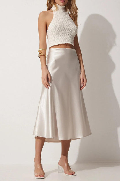 Women's Cream Ankle Length Satin Skirt