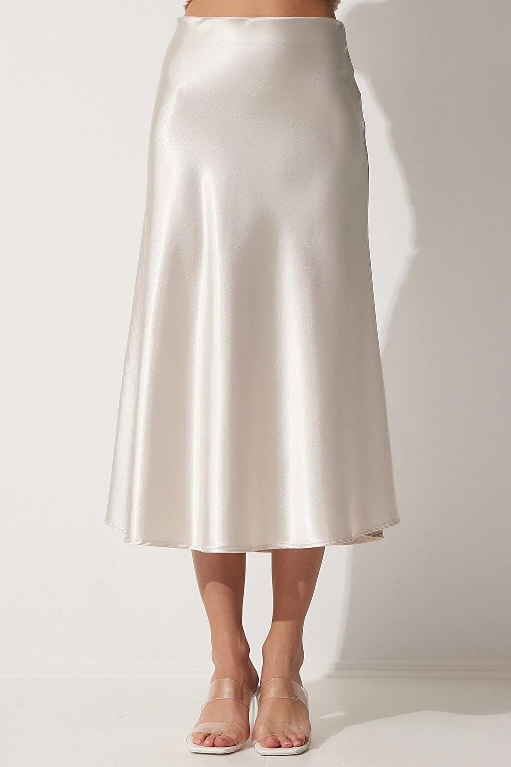 Women's Cream Ankle Length Satin Skirt