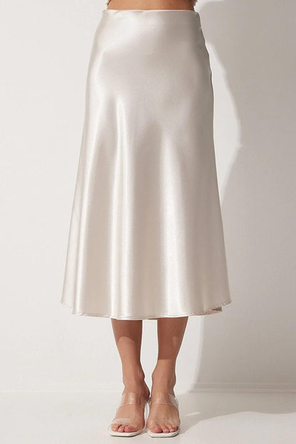 Women's Cream Ankle Length Satin Skirt