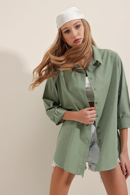 3900 Oversize Long Basic Shirt - A.Khaki