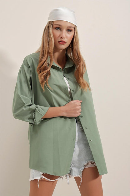 3900 Oversize Long Basic Shirt - A.Khaki