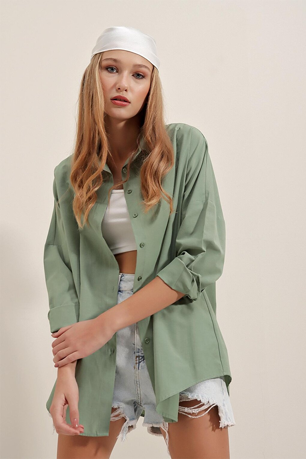 3900 Oversize Long Basic Shirt - A.Khaki