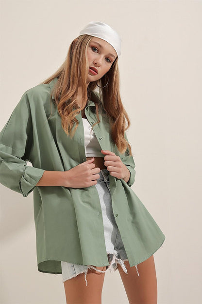 3900 Oversize Long Basic Shirt - A.Khaki