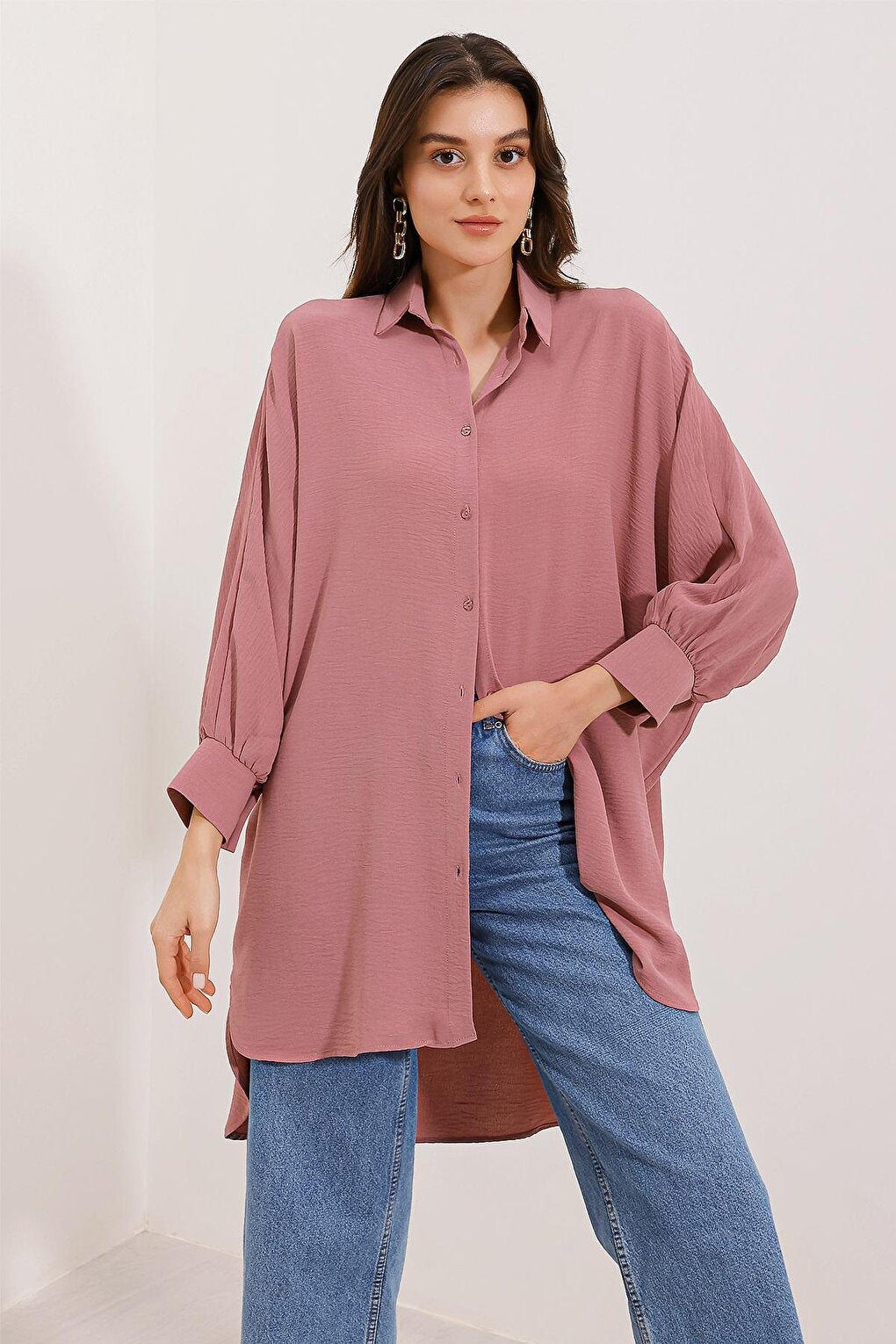 5914 Oversize Shirt Tunic - Dusty Rose