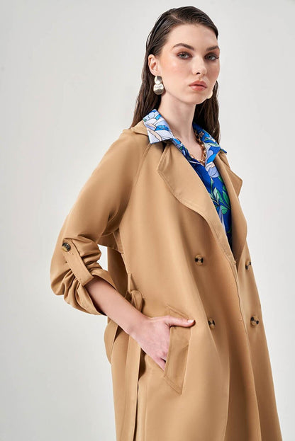 Classic Beige Trench Coat with Epaulettes on Sleeves