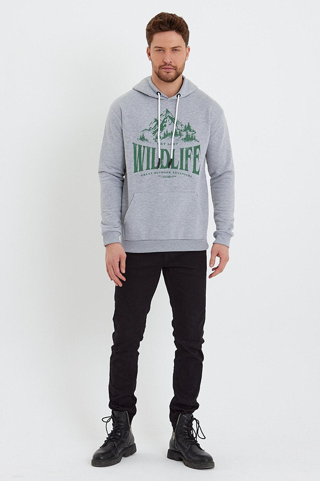 Men's Hooded Sweatshirt with Wildlife Written on the Front