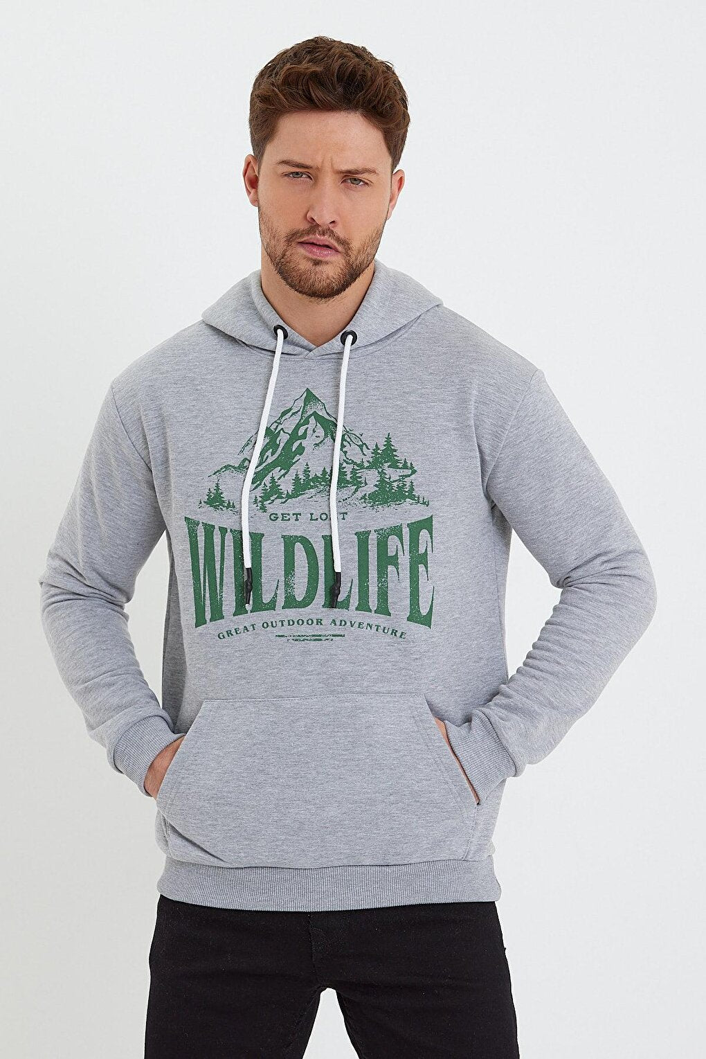 Men's Hooded Sweatshirt with Wildlife Written on the Front