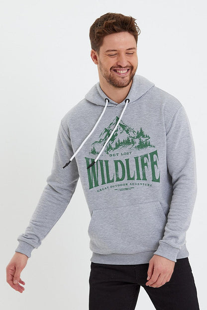 Men's Hooded Sweatshirt with Wildlife Written on the Front