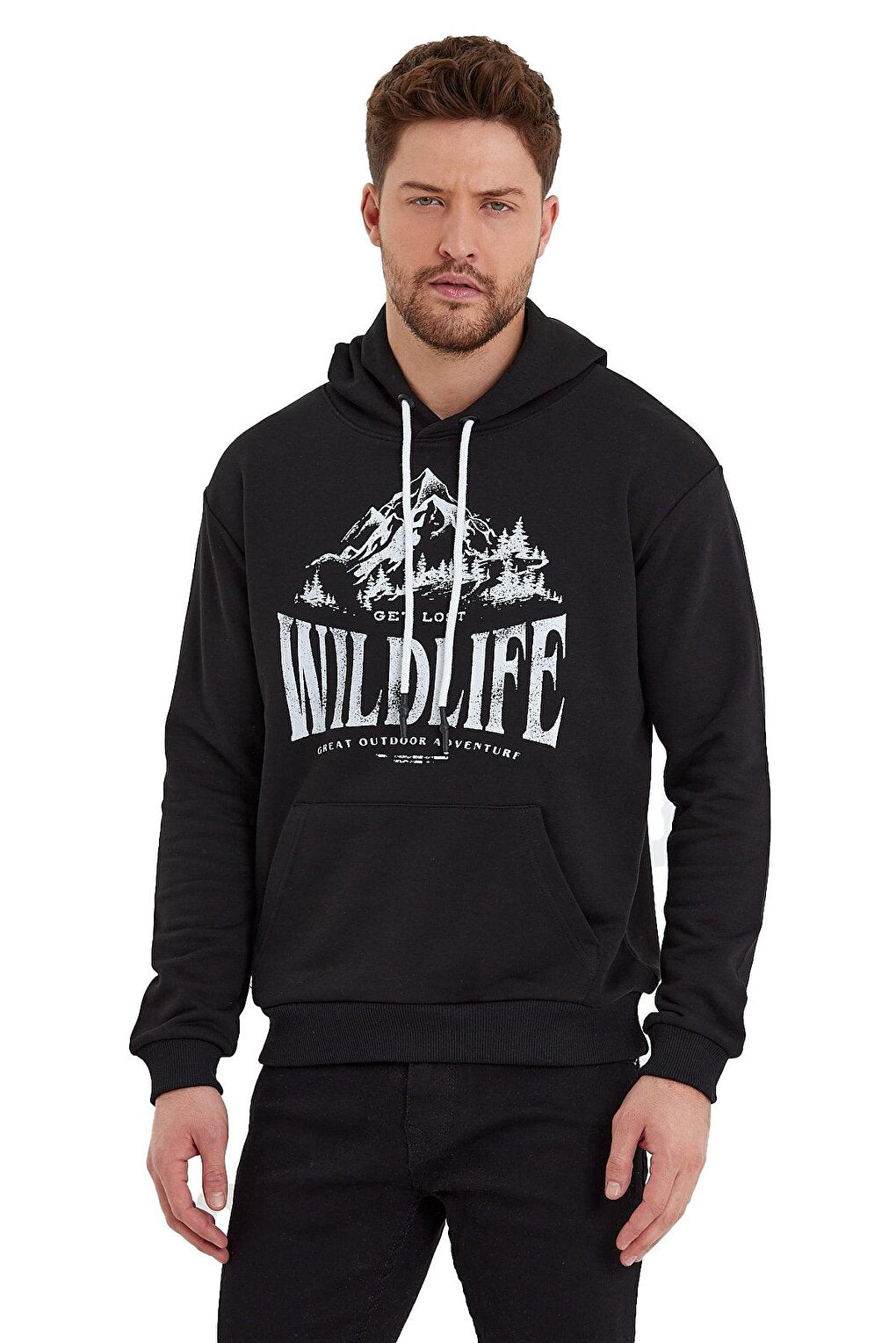 Men's Hooded Sweatshirt with Wildlife Written on the Front