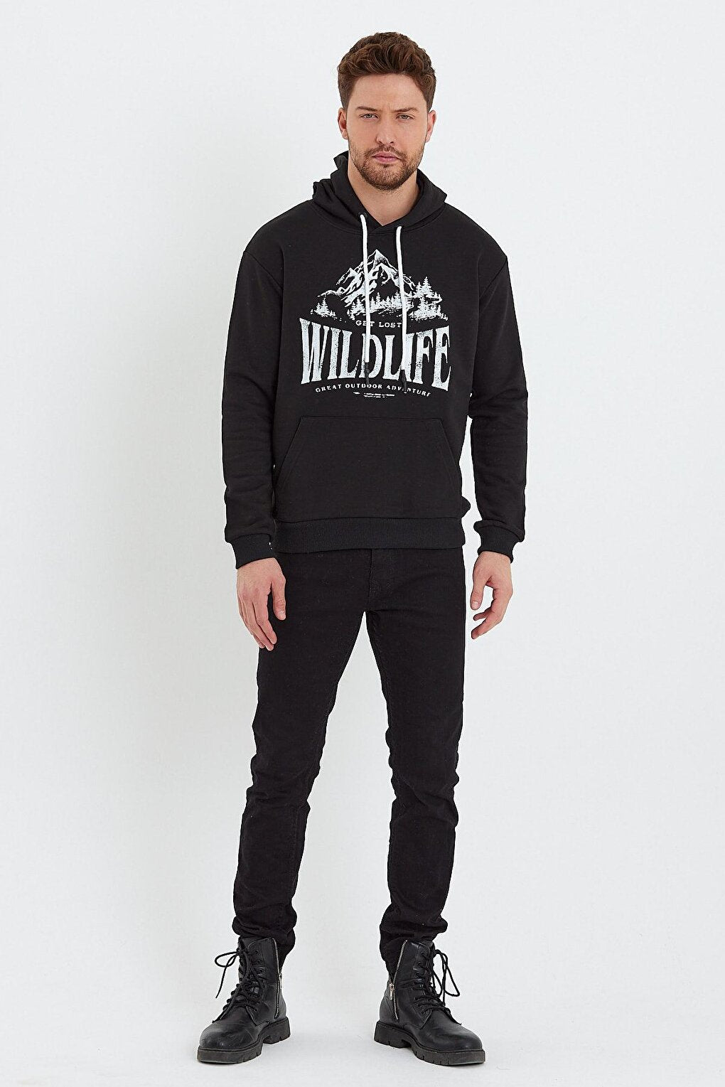 Men's Hooded Sweatshirt with Wildlife Written on the Front