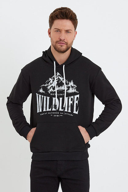 Men's Hooded Sweatshirt with Wildlife Written on the Front