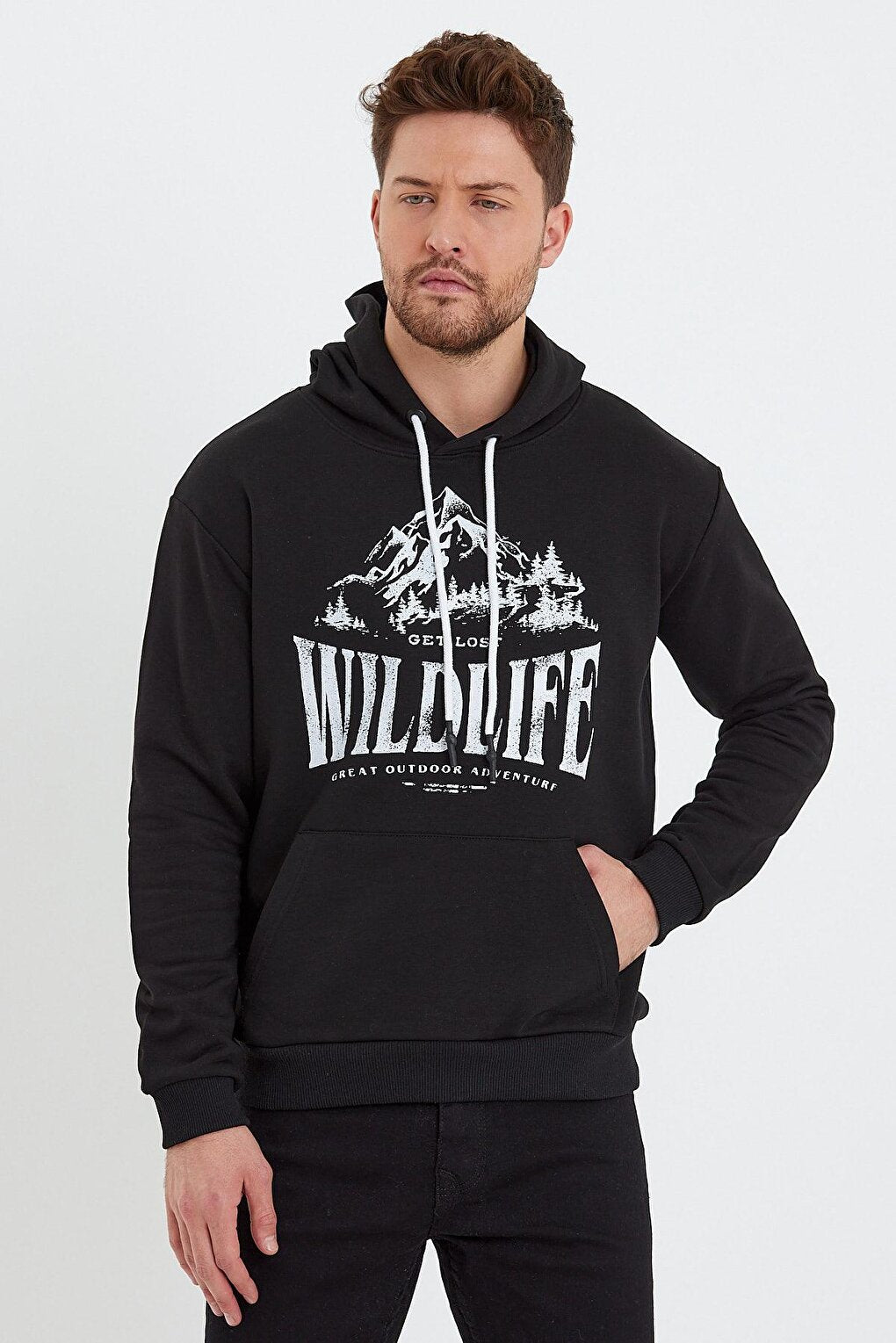 Men's Hooded Sweatshirt with Wildlife Written on the Front