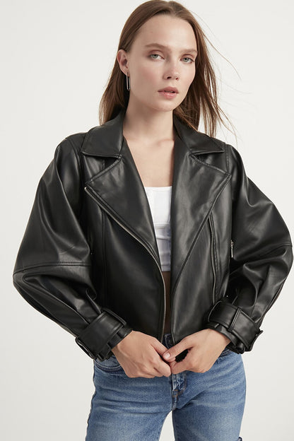 Women's Balloon Sleeve Leather Jacket