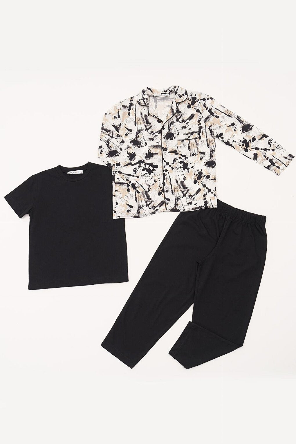 3-Piece T-Shirt and Trousers Black Pajama Set