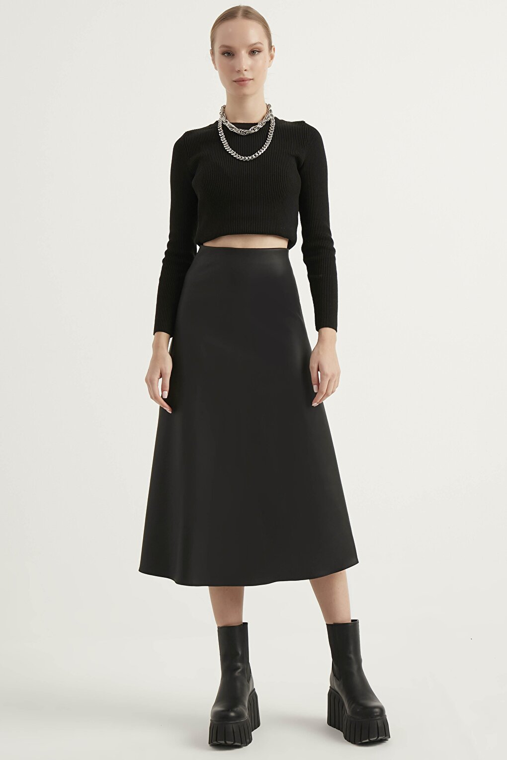 Women's Black Leather Mevlana Skirt