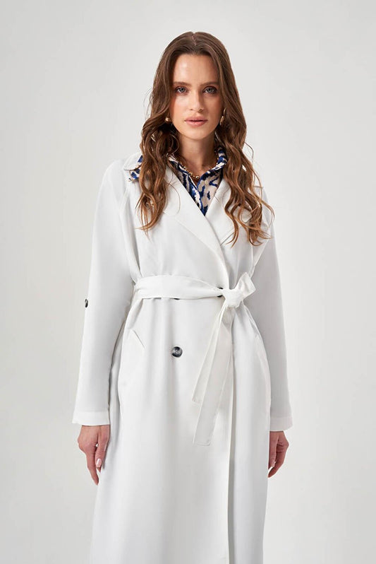 Classic White Trench Coat with Epaulettes on Sleeves