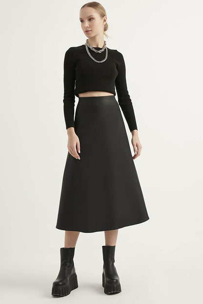 Women's Black Leather Mevlana Skirt