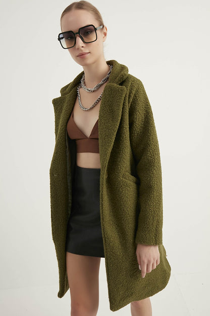 Women's Khaki Boucle Coat