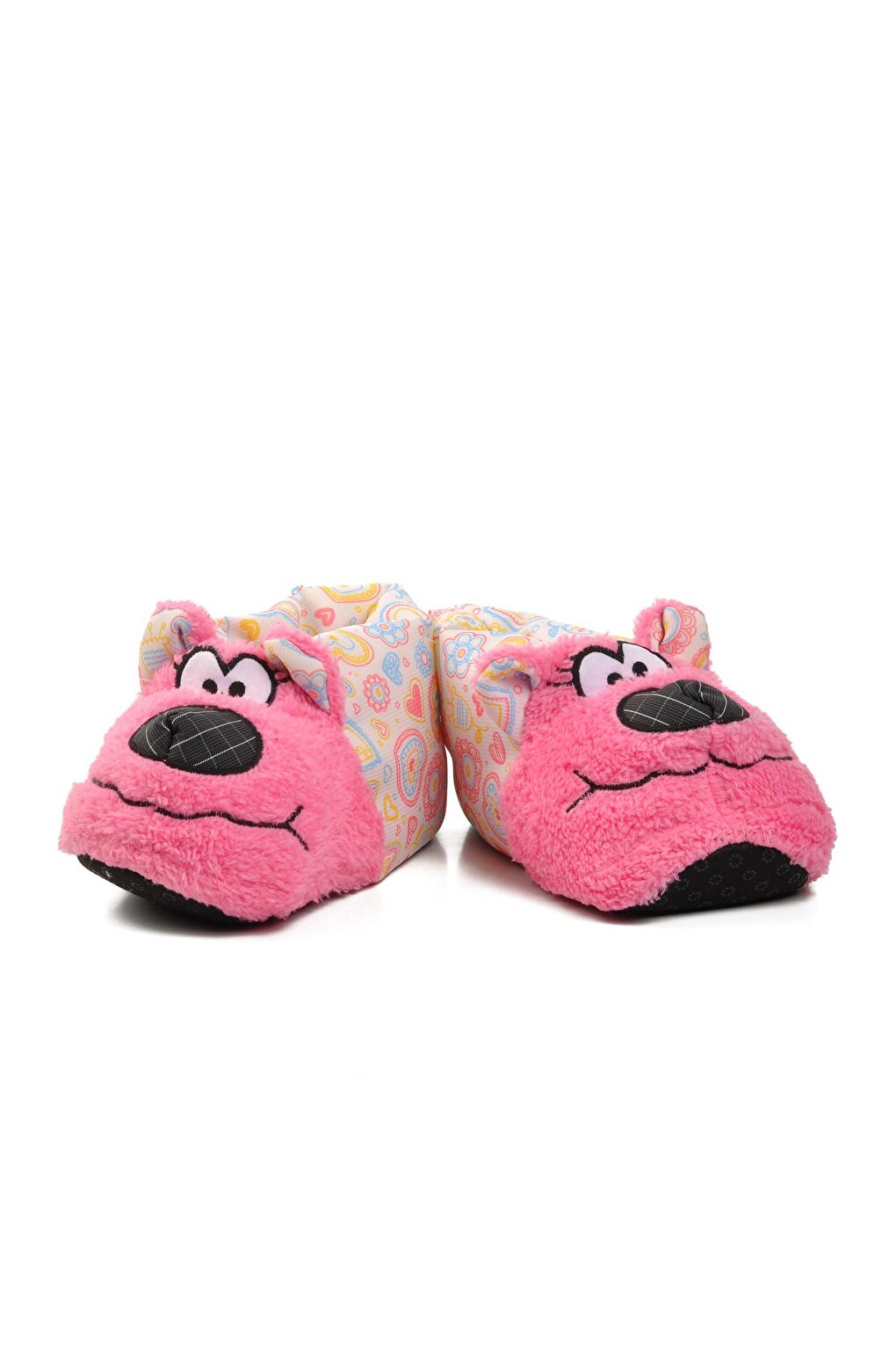 Pink-Beige Women's Slippers with Teddy Bear