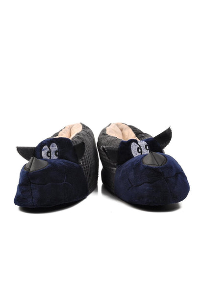 Navy Blue Men's Slippers with Teddy Bear