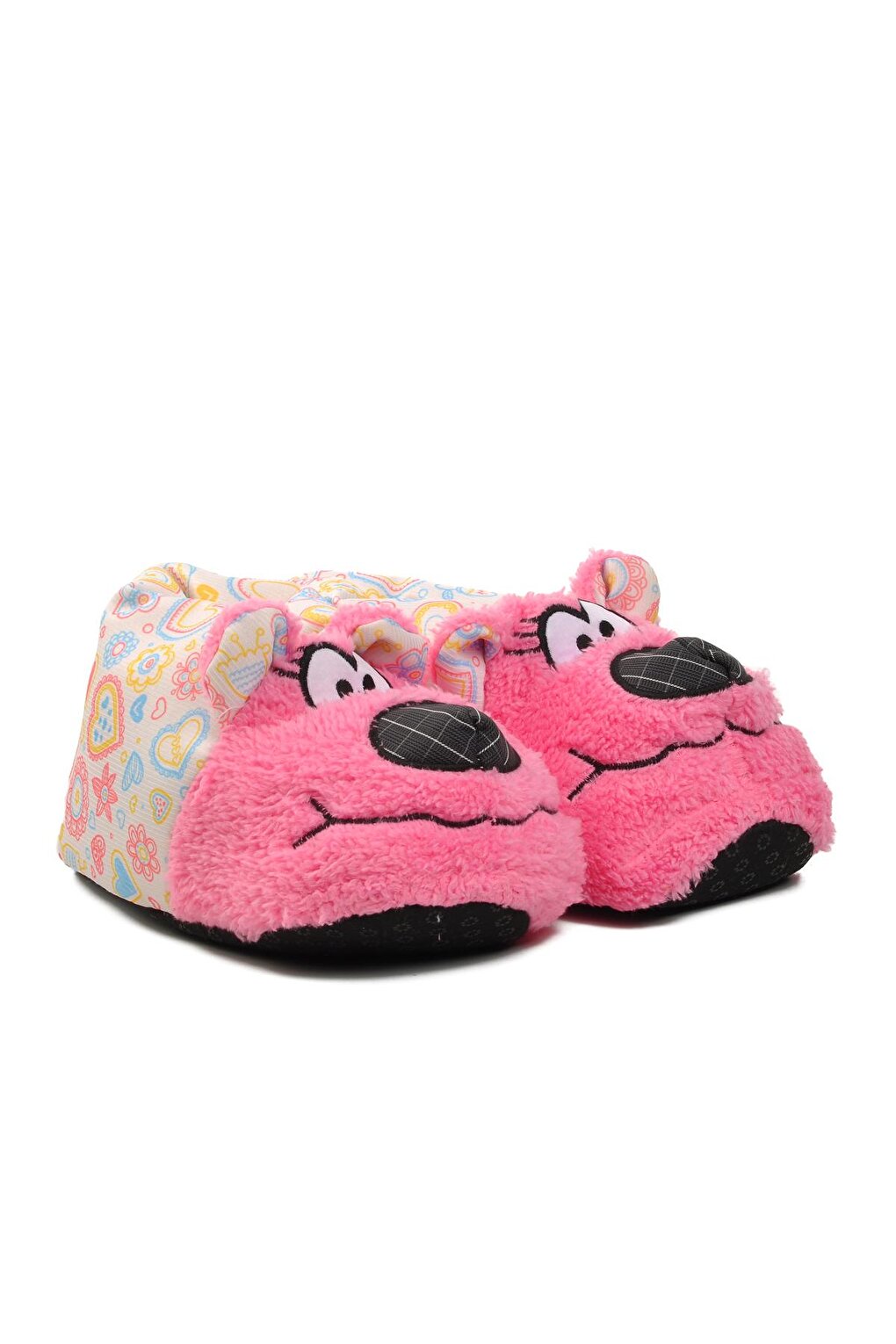 Pink-Beige Women's Slippers with Teddy Bear