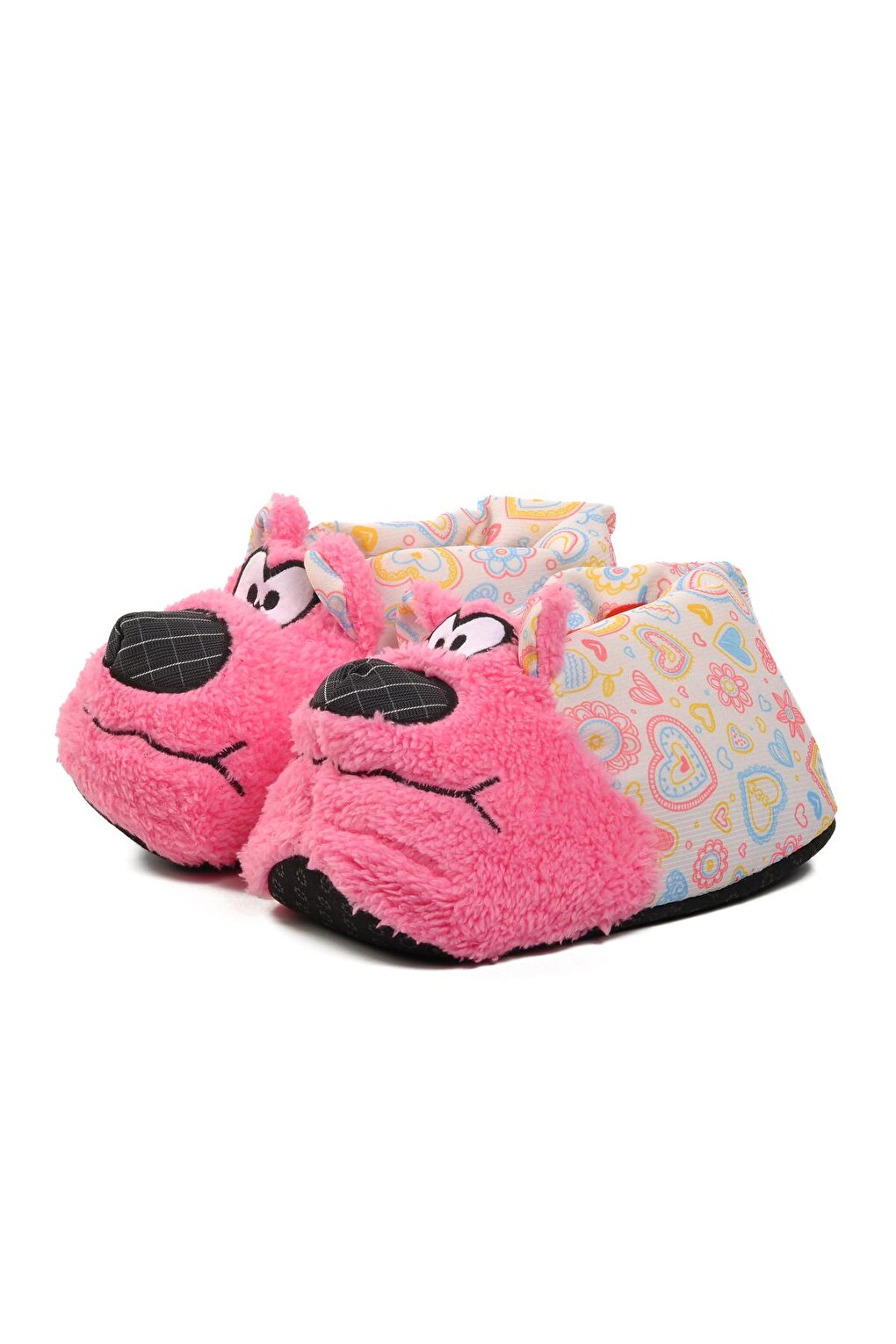 Pink-Beige Women's Slippers with Teddy Bear