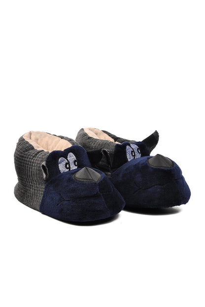 Navy Blue Men's Slippers with Teddy Bear