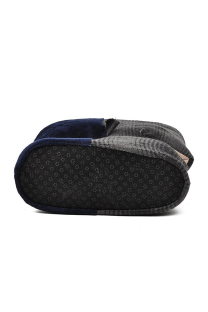 Navy Blue Men's Slippers with Teddy Bear