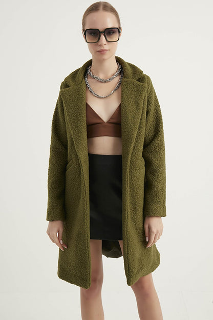 Women's Khaki Boucle Coat