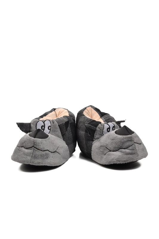 Grey-Black Men's Slippers with Teddy Bear