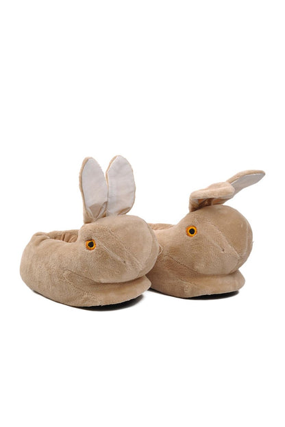 Beige Women's Slippers with Rabbit