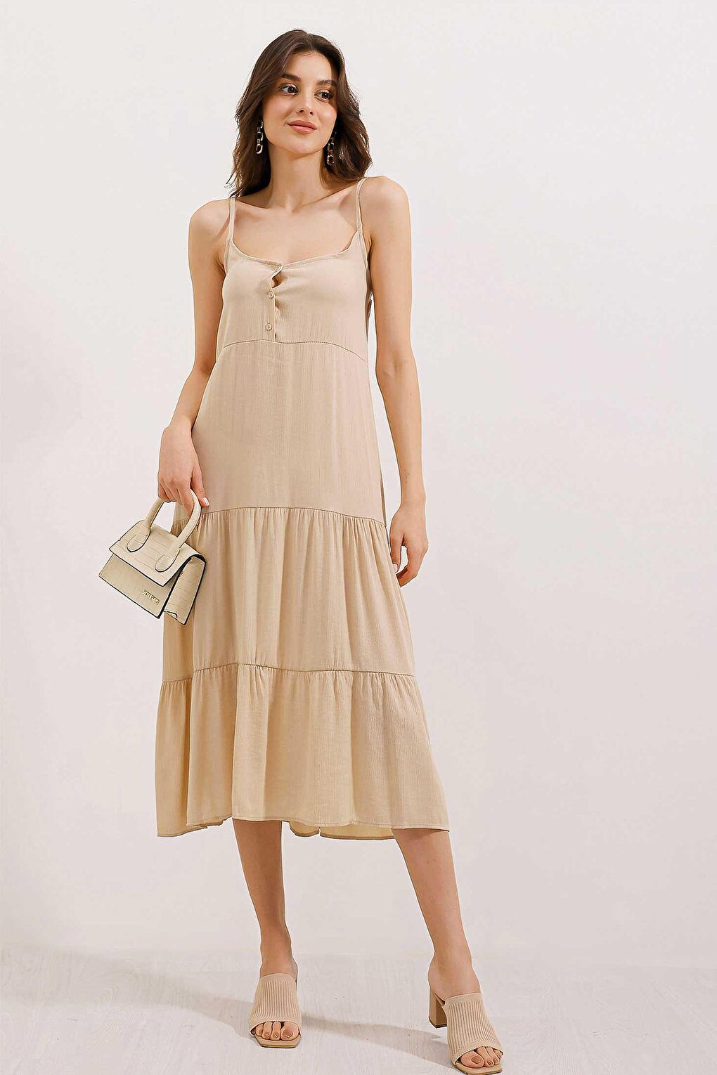 2403 Strappy Midi Dress - Cream