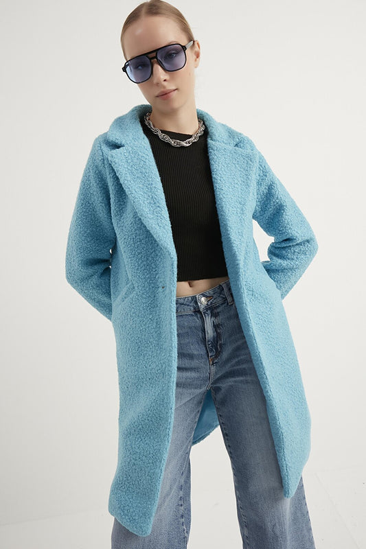 Women's Baby Blue Boucle Coat