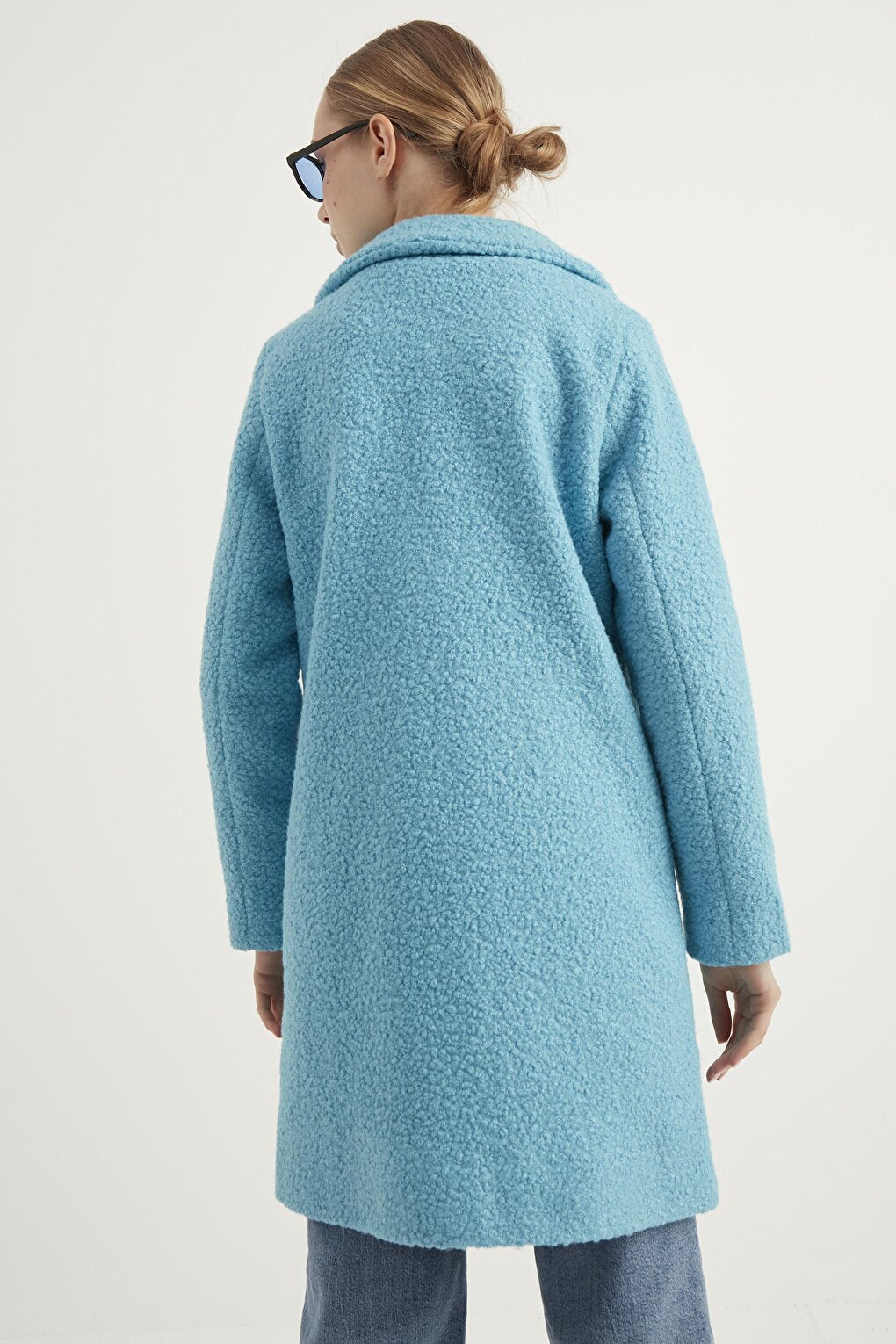 Women's Baby Blue Boucle Coat