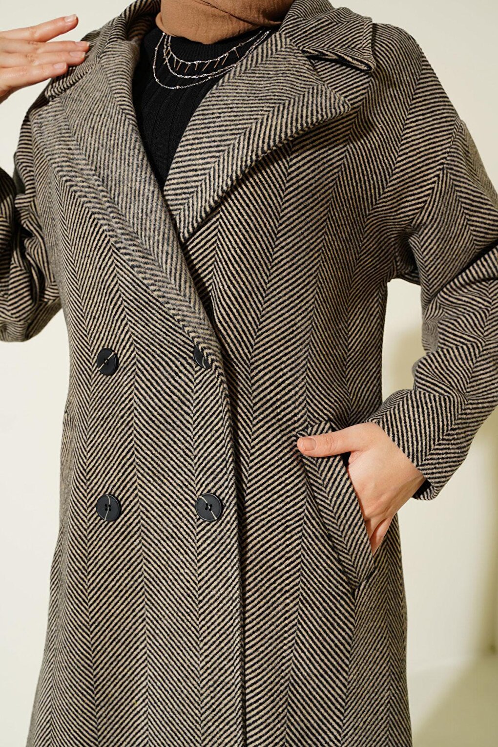 A.Black Oversize Wide Cut Wool Long Cashmere Coat 9113