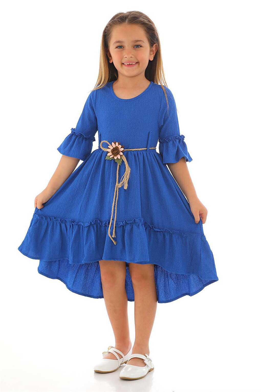 Girl's Saks Colored Straw Waist Belted Dress