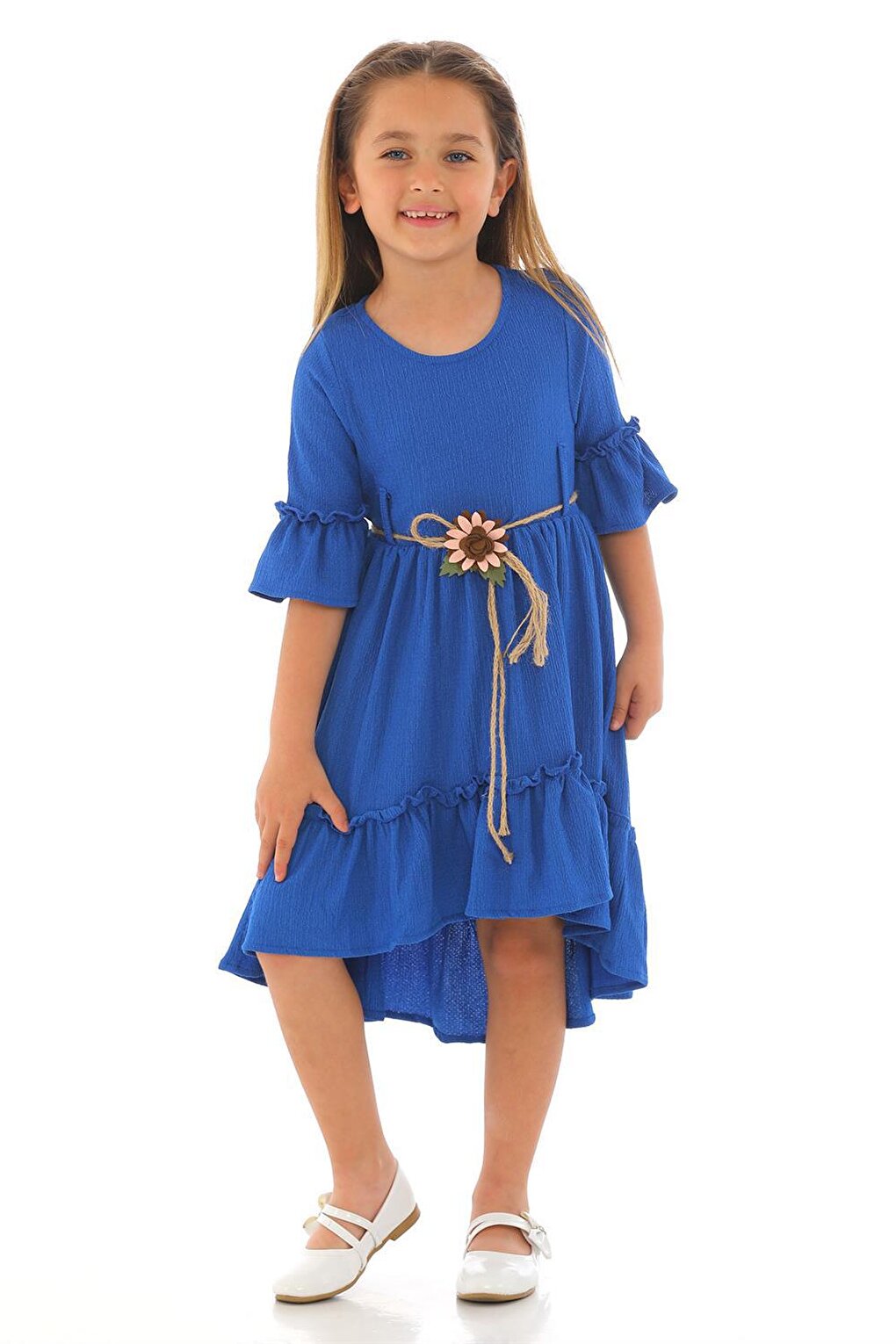 Girl's Saks Colored Straw Waist Belted Dress