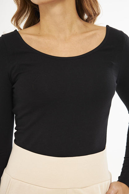 Black Women's Basic Open Neck Long Sleeve Blouse - Soma