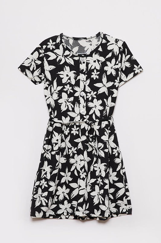 Floral Printed Short Sleeve Girl's Dress