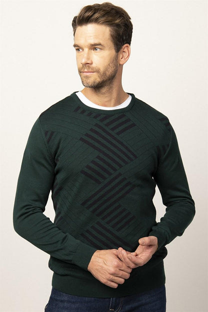 Slim Fit Crew Neck Patterned Men's Sweater