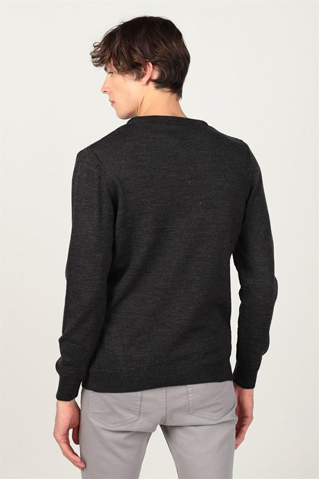 Slim Fit Crew Neck Self-Patterned Men's Gray Sweater