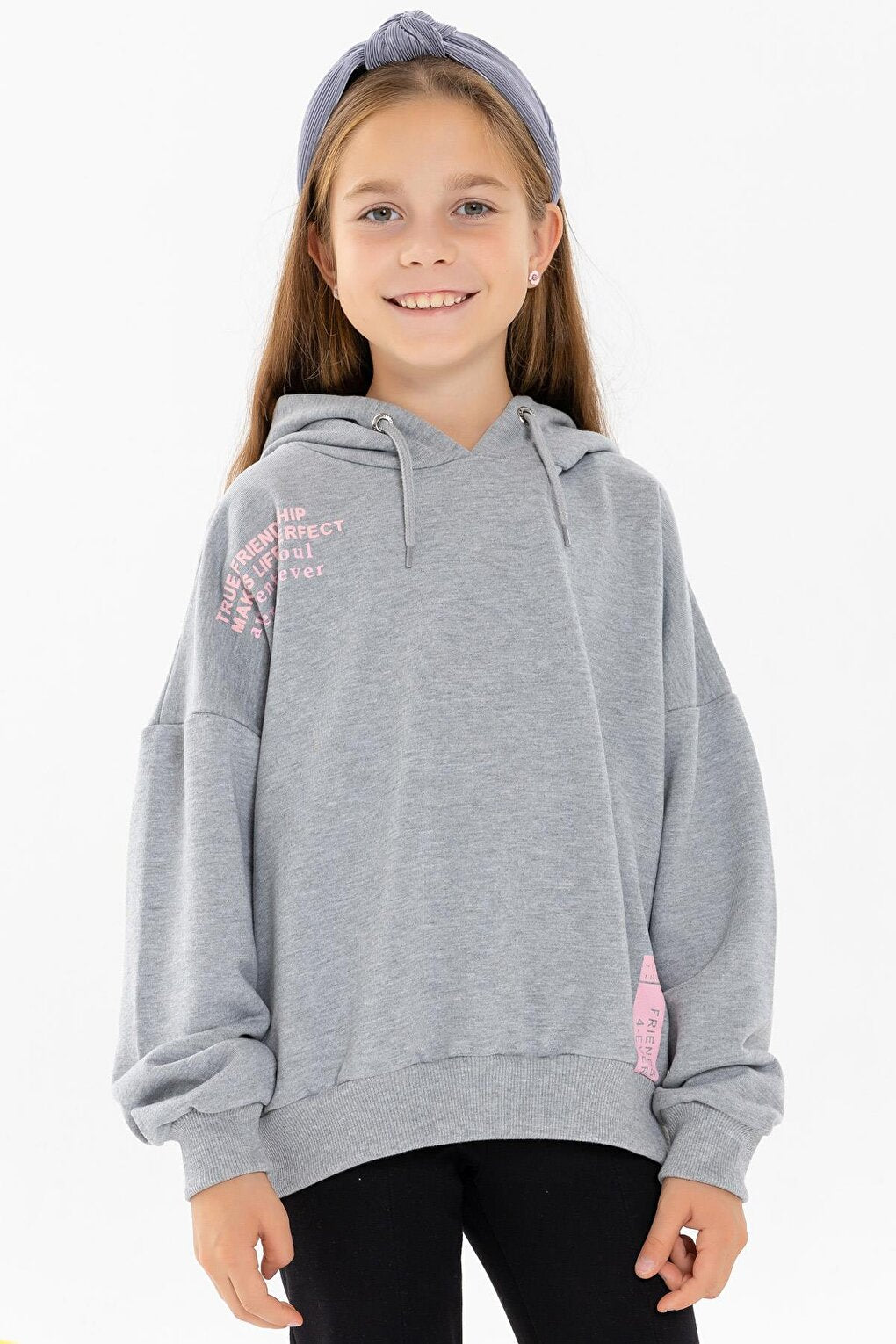 Girl's Sweatshirt Text Printed Gray Melange (Age 9-14)