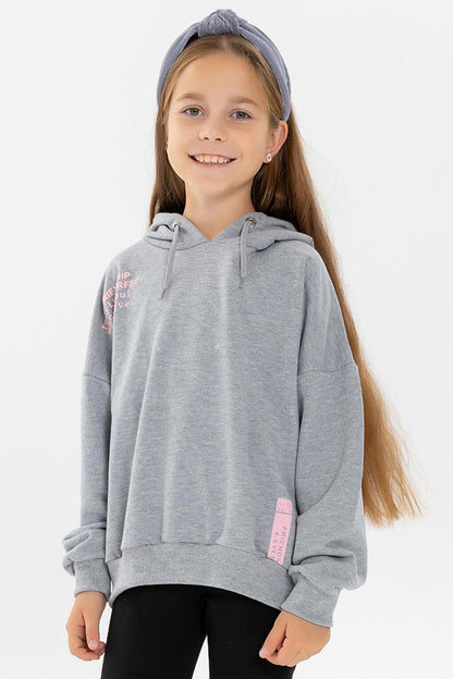 Girl's Sweatshirt Text Printed Gray Melange (Age 9-14)